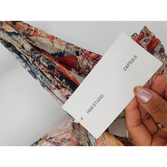 NWT H&M Studio Women's Beige‎ Draped Patterned Maxi Side Slit Dress Size Medium - Picture 6 of 9